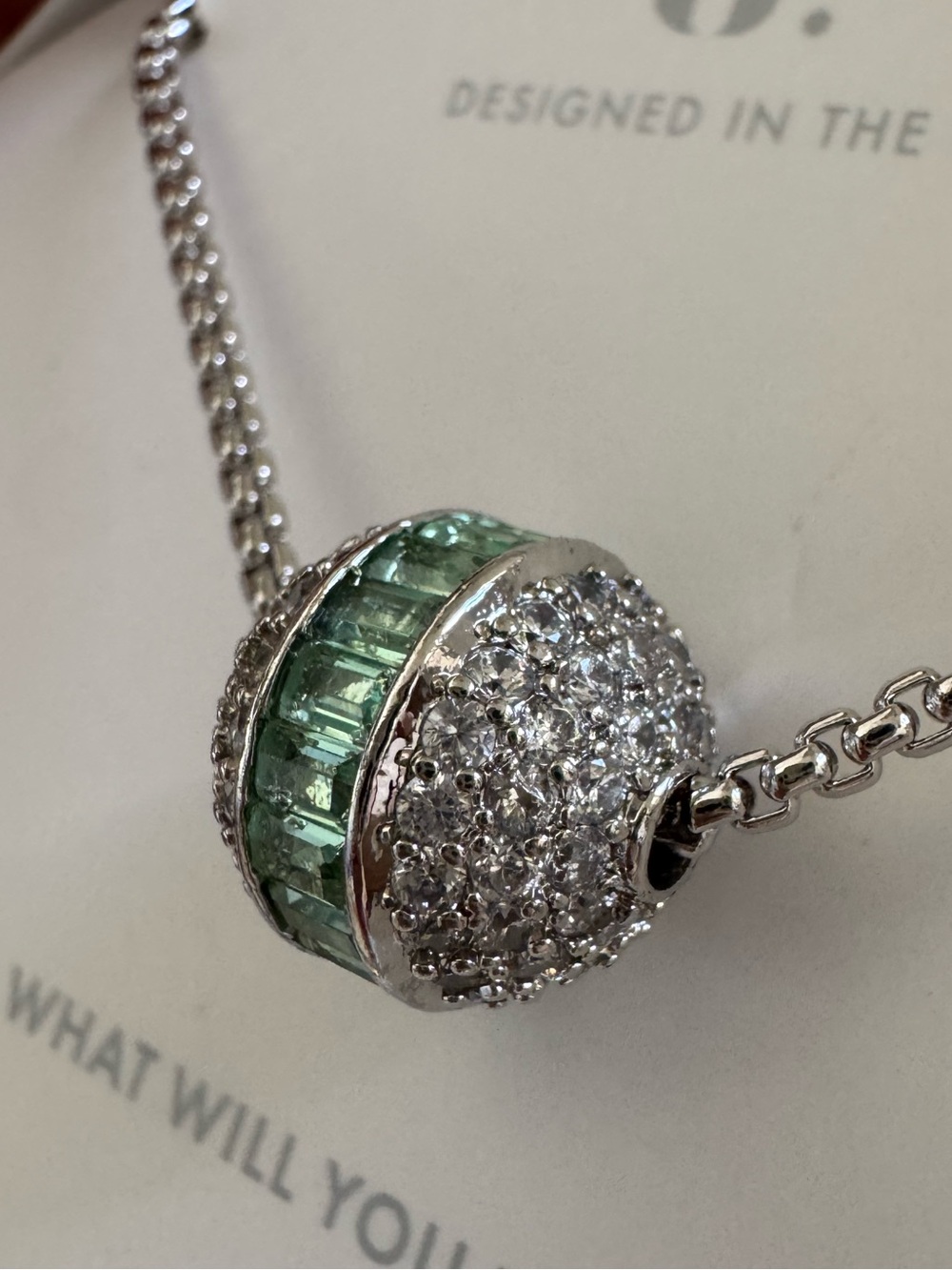Confetti Bar - Lab Emerald and CZ on Rhodium - OG Necklace